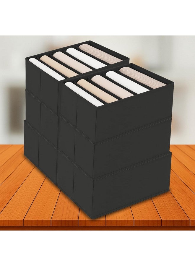 JD FRESH JD FRESH 6 Pcs Non-Woven Cloth Organizer for Storage/Foldable Wardrobe Organiser for Clothes/Collapsible Storage Box/Storage Baskets for Organizing Shirts/Pants/Jeans/Dress/Sweaters - (5 Slot, Black)  - Image 1
