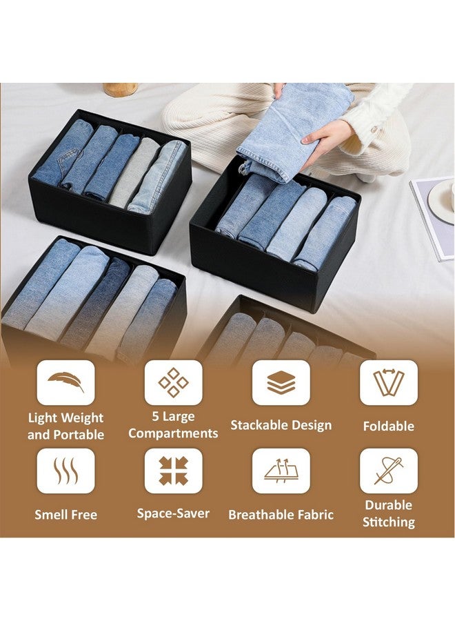 JD FRESH JD FRESH 6 Pcs Non-Woven Cloth Organizer for Storage/Foldable Wardrobe Organiser for Clothes/Collapsible Storage Box/Storage Baskets for Organizing Shirts/Pants/Jeans/Dress/Sweaters - (5 Slot, Black)  - Image 4