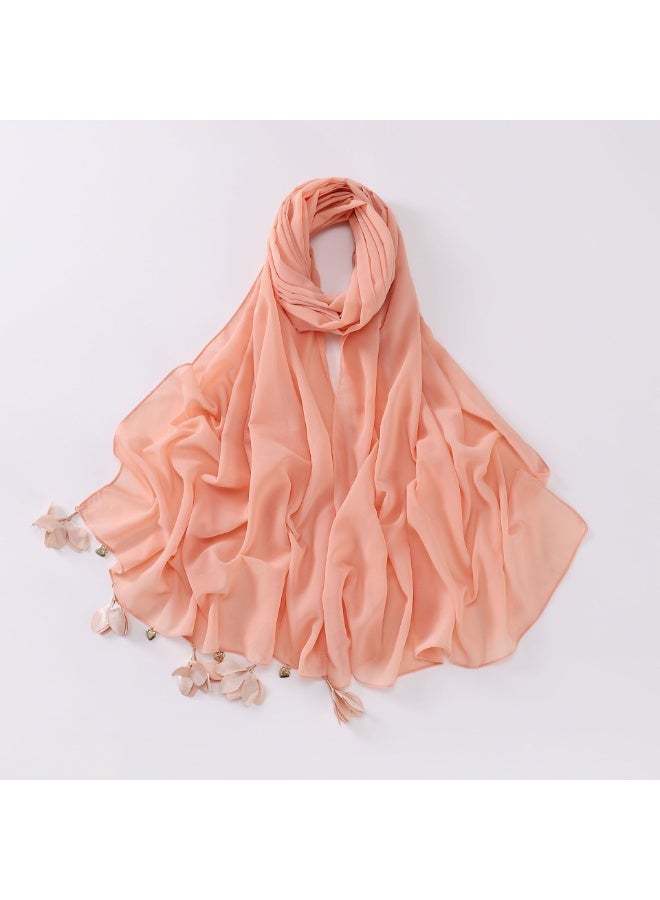 Nariele New Handmade Alloy Heart-Shaped Flower Pearl Chiffon Headscarf - Image 1