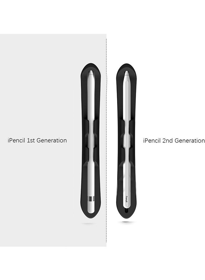 كوانتوم 3 قطع من أغطية أقلام الرصاص المصنوعة من السيليكون، حامل أقلام مغناطيسي من السيليكون، ملحقات تنظيم حامل الجهاز اللوحي المقاوم للسقوط لأقلام اللمس الخاصة بجهاز iPad (أسود) - Image 2