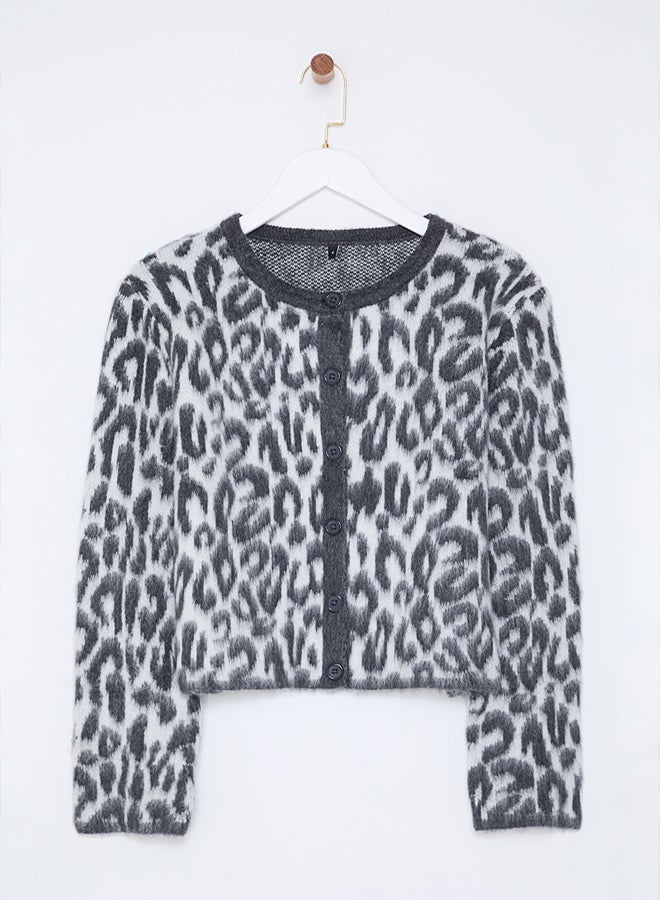 trendyol Anthracite Leopard Patterned Knitwear Cardigan - Image 5