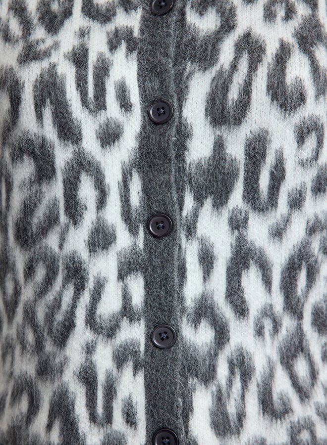 trendyol Anthracite Leopard Patterned Knitwear Cardigan - Image 4