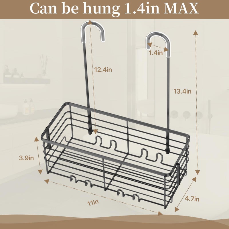 Dellan Hanging Shower Rack  Shower Organizer Hanging For Bathroom  Shower Rack With Hooks Over The Door  Bathroom Shower Caddy And Basket(Black) - Image 4