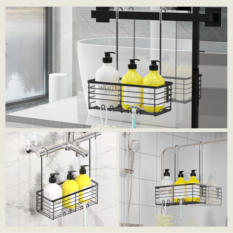 Dellan Hanging Shower Rack  Shower Organizer Hanging For Bathroom  Shower Rack With Hooks Over The Door  Bathroom Shower Caddy And Basket(Black) - Image 5