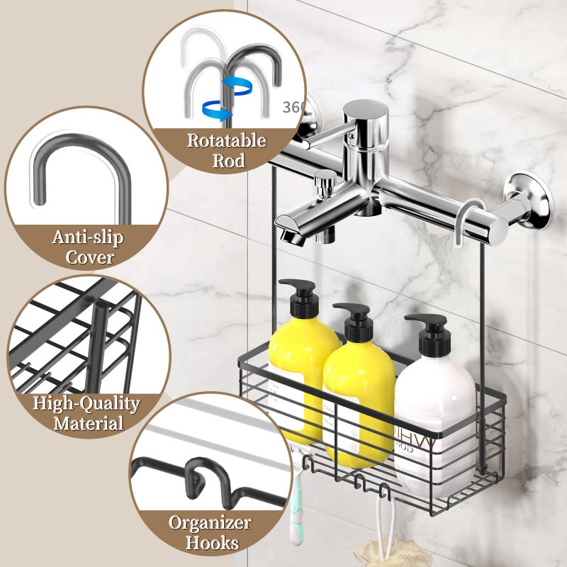 Dellan Hanging Shower Rack  Shower Organizer Hanging For Bathroom  Shower Rack With Hooks Over The Door  Bathroom Shower Caddy And Basket(Black) - Image 2