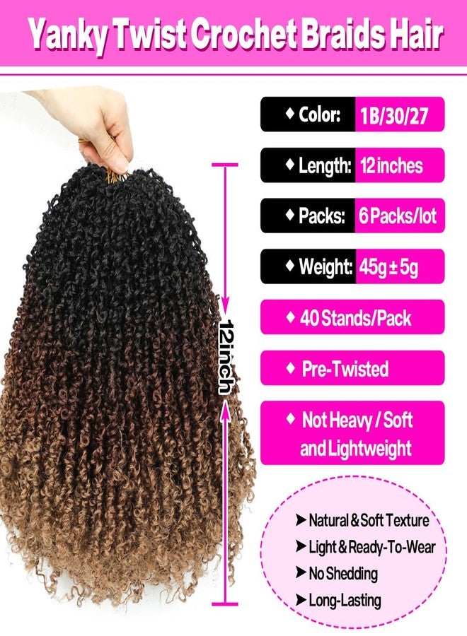 Youngther 12 Inch Yanky twist crochet hair 6 Pack Pre-Twisted Fluffy Short yaki Twist crochet hair for black women Soft crochet hair pre looped for senegalese twist hair extension(1b/30/27) - Image 3