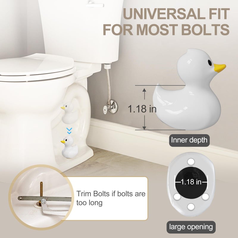MENNTY 2Pack Ceramic White Duck Toilet Bolt Covers Decorative & 4Pack Round Caps with Washers, Cute Bathroom Decor Toilet Floor Screw Covers Christmas-Gifts for Women - Image 3