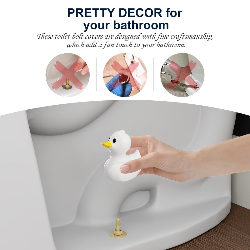 MENNTY 2Pack Ceramic White Duck Toilet Bolt Covers Decorative & 4Pack Round Caps with Washers, Cute Bathroom Decor Toilet Floor Screw Covers Christmas-Gifts for Women - Image 2