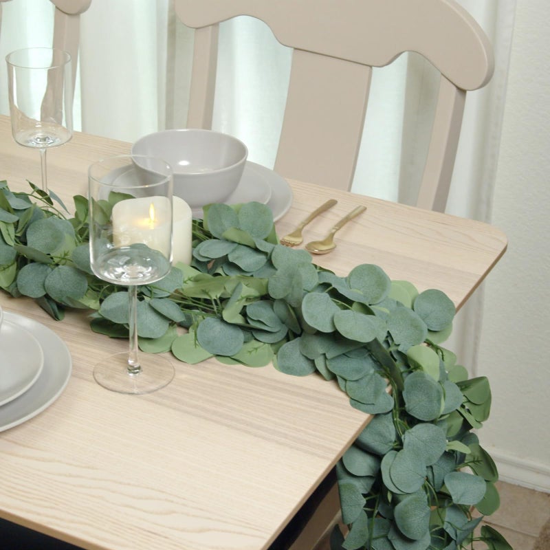 CQURE 16Pcs Eucalyptus Garland Artificial Eucalyptus Leaves Table Greenery Garland Wreath Vines for Wedding Party Table Fireplace Bedroom Wall Room Decor - Image 2