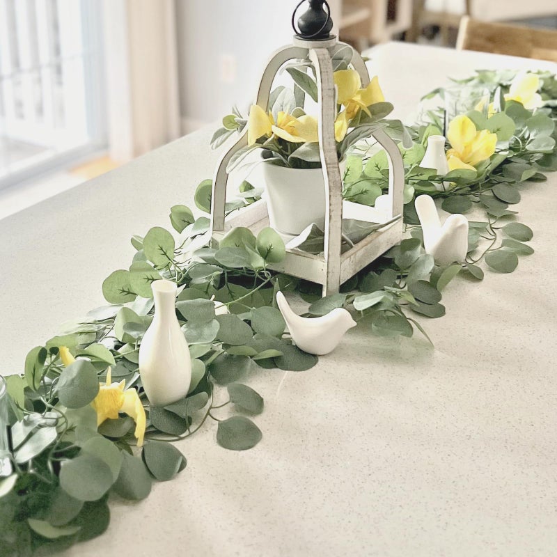 CQURE 16Pcs Eucalyptus Garland Artificial Eucalyptus Leaves Table Greenery Garland Wreath Vines for Wedding Party Table Fireplace Bedroom Wall Room Decor - Image 4