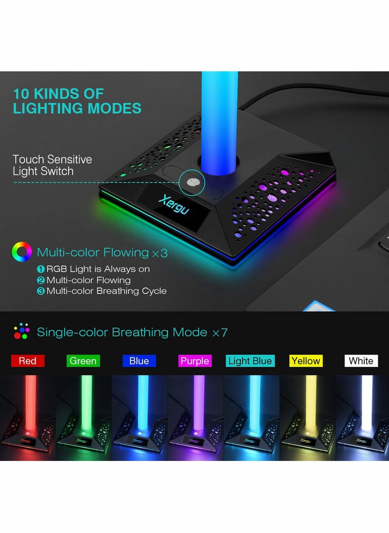 RGB Gaming Headphone Stand with 3.5mm AUX and 2 USB Ports, Perfect Headset Holder for Gamers and Desktop Accessories - Image 2