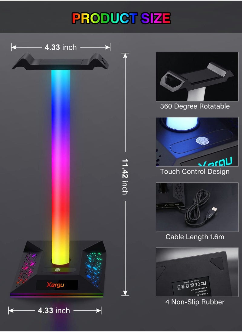 RGB Gaming Headphone Stand with 3.5mm AUX and 2 USB Ports, Perfect Headset Holder for Gamers and Desktop Accessories - Image 4