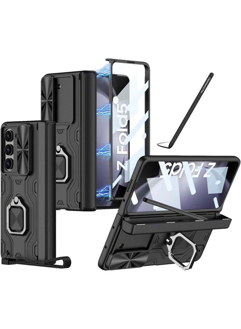 SOLARAE for Galaxy Z Fold5 Case with Pen, Galaxy Z Fold5 Slim S Pen Phone Case, All-Inclusive Shockproof Lens Slide Window Case Attached for Galaxy Z Fold5 (Black) - Image 1