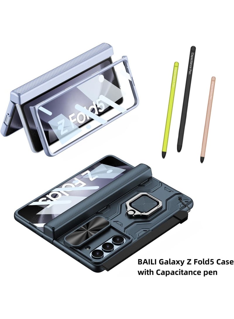 SOLARAE for Galaxy Z Fold5 Case with Pen, Galaxy Z Fold5 Slim S Pen Phone Case, All-Inclusive Shockproof Lens Slide Window Case Attached for Galaxy Z Fold5 (Black) - Image 2