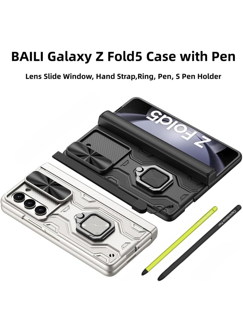 SOLARAE for Galaxy Z Fold5 Case with Pen, Galaxy Z Fold5 Slim S Pen Phone Case, All-Inclusive Shockproof Lens Slide Window Case Attached for Galaxy Z Fold5 (Black) - Image 4
