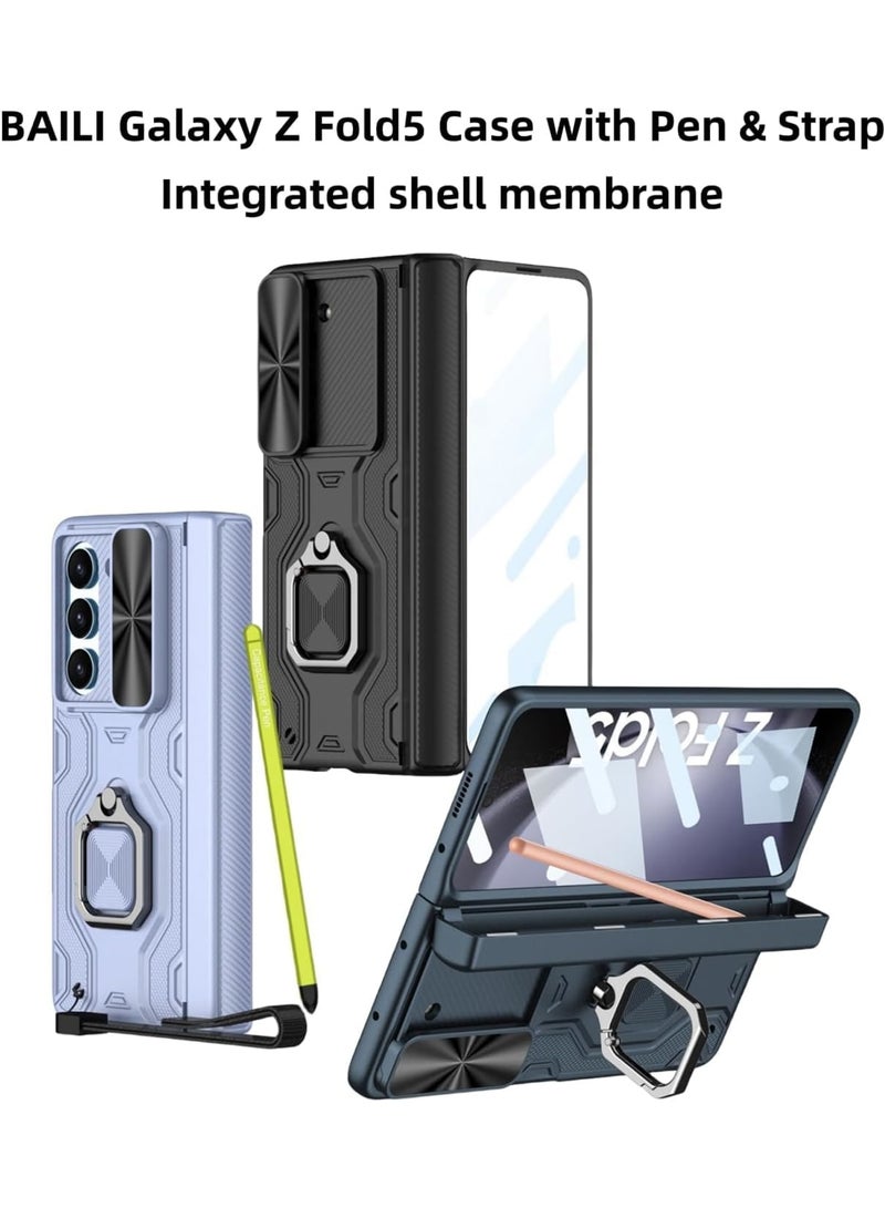 SOLARAE for Galaxy Z Fold5 Case with Pen, Galaxy Z Fold5 Slim S Pen Phone Case, All-Inclusive Shockproof Lens Slide Window Case Attached for Galaxy Z Fold5 (Black) - Image 3