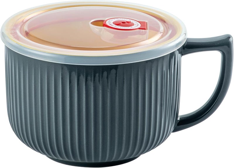 Hoilse Oversized 38oz Soup Bowl with Handle Large Wide Ramen Bowl with Lid Jumbo Soup mugs Containers for Ramen Instant Noodle Pastas Oatmeals Microwave and Dishwasher Safe  Gray - Image 1