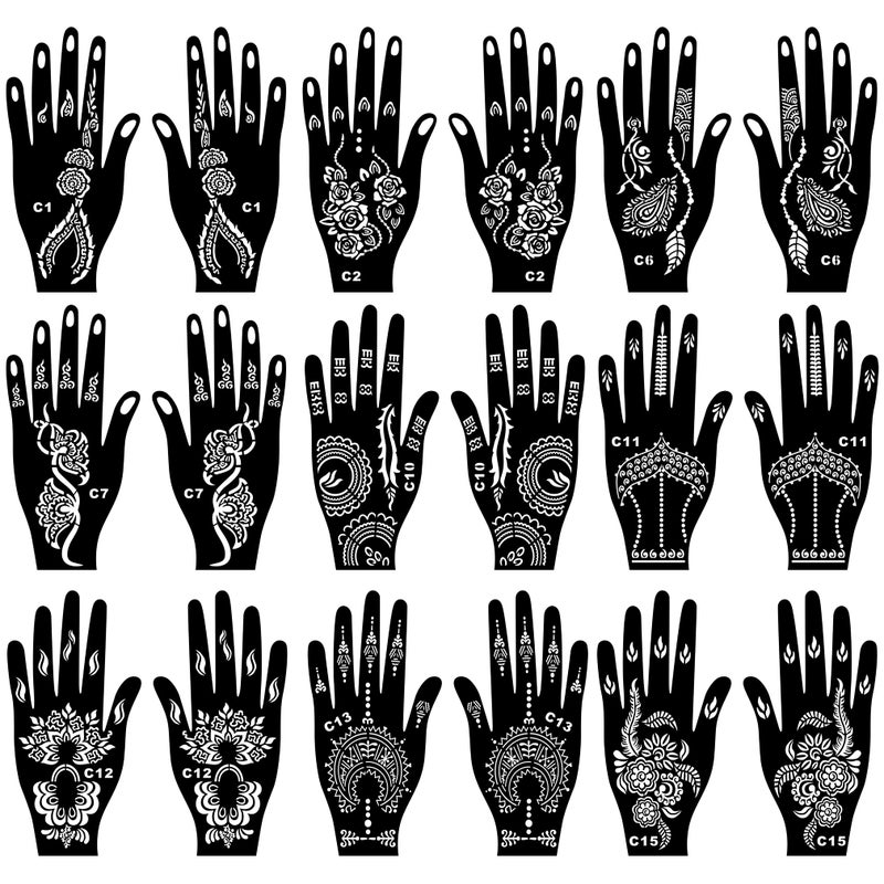 Kotbs Kotbs 18 Sheets Temporary Tattoo Stencils, Indian Arabian Henna Tattoo Stencils, Glitter Airbrush Tattoo Stickers for Women Boys Girls Hand Body Art