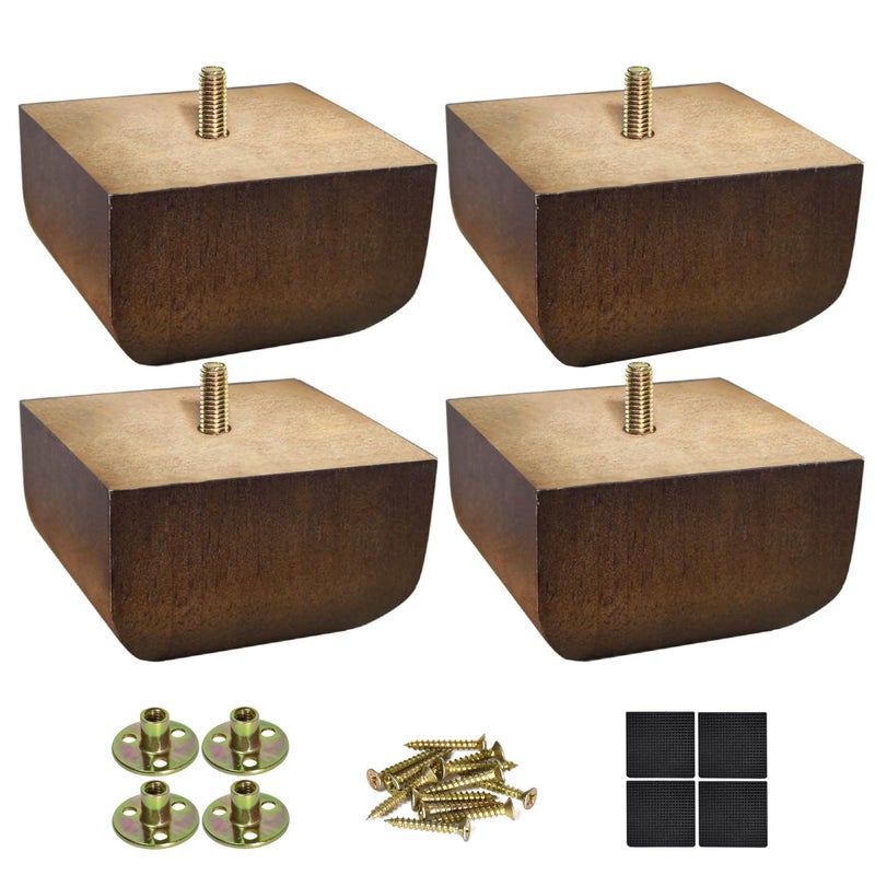 AORYVIC Sofa Legs Square Bed Feet 2 inch Wood Replacement Leg for Furniture Set of 4, Dark Brown - Image 1