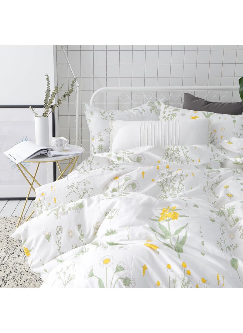 EAVD EAVD Yellow Floral Full Comforter Set White Soft Microfiber Chic Garden Floral Leaves Botanical Bedding Set 1 Floral Comforter with 2 Pillowcases for All-Season  - Image 5