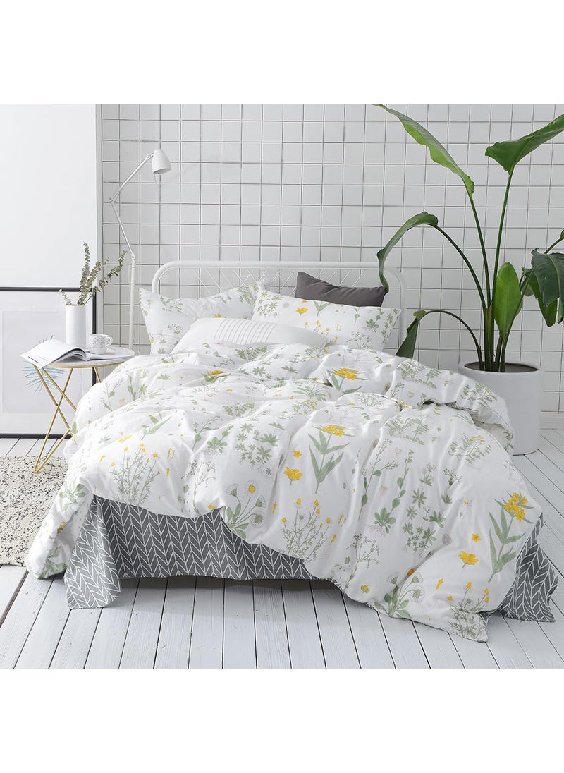 EAVD EAVD Yellow Floral Full Comforter Set White Soft Microfiber Chic Garden Floral Leaves Botanical Bedding Set 1 Floral Comforter with 2 Pillowcases for All-Season  - Image 1