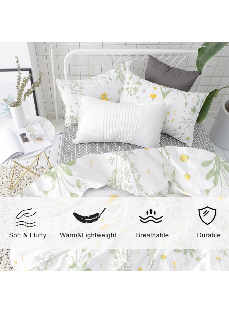 EAVD EAVD Yellow Floral Full Comforter Set White Soft Microfiber Chic Garden Floral Leaves Botanical Bedding Set 1 Floral Comforter with 2 Pillowcases for All-Season  - Image 2