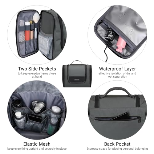 WITZMAN Toiletry Bag for Men Large Hanging Multi-Organization Bathroom Bag Water-Resistant Dopp Kit Shaving Bag Men(B690 Grey) - Image 5