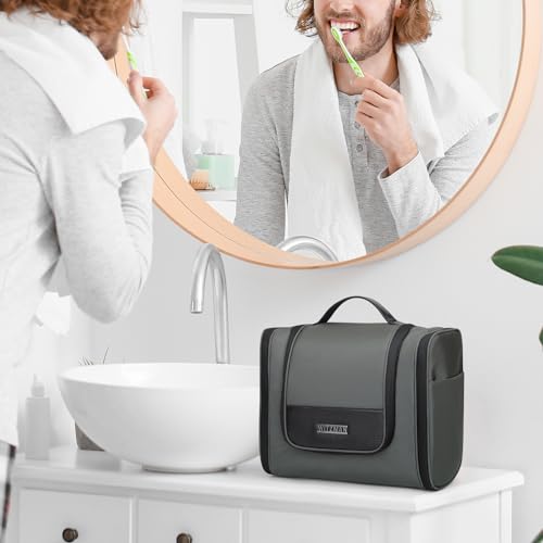 WITZMAN Toiletry Bag for Men Large Hanging Multi-Organization Bathroom Bag Water-Resistant Dopp Kit Shaving Bag Men(B690 Grey) - Image 3