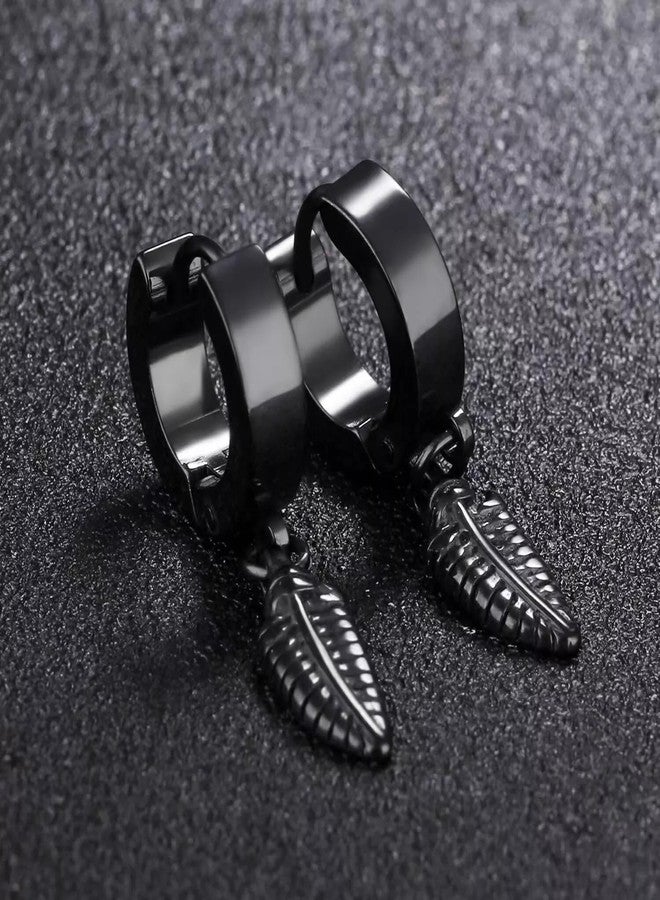 THE MEN THING PLUME BLACK - Pure Titanium Steel Ear Hoop Earrings for Men & Boys - Image 3