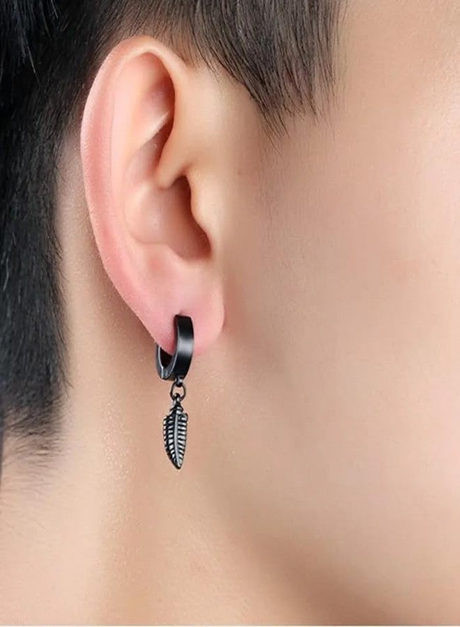 THE MEN THING PLUME BLACK - Pure Titanium Steel Ear Hoop Earrings for Men & Boys - Image 2