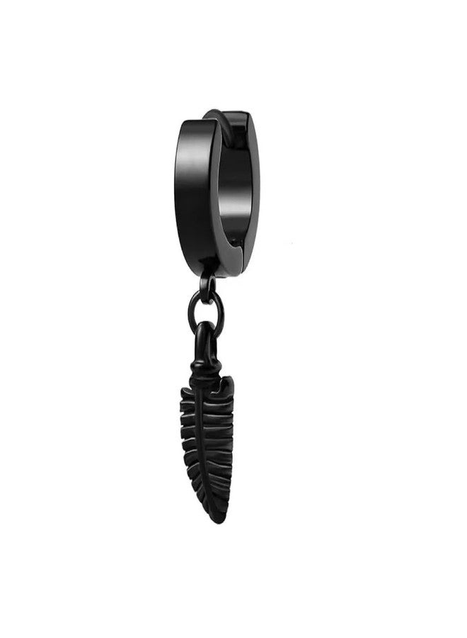 THE MEN THING PLUME BLACK - Pure Titanium Steel Ear Hoop Earrings for Men & Boys - Image 1