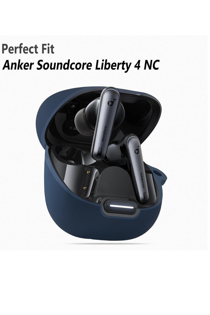 Shockproof Silicone Case with Carabiner for Anker Soundcore Liberty 4 NC – Lightweight Earbuds Cover – Navy Blue - Image 2
