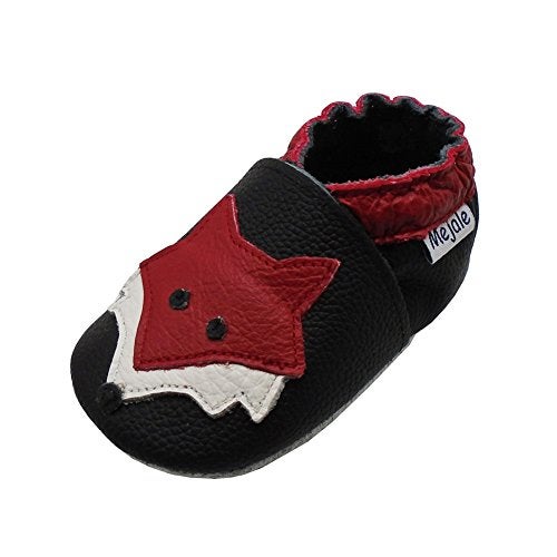 Mejale Baby Shoes Soft Sole Leather Crawling Moccasins Cartoon Fox Infant Toddler First Walker Slippers(24-36 Months, Black) - Image 1