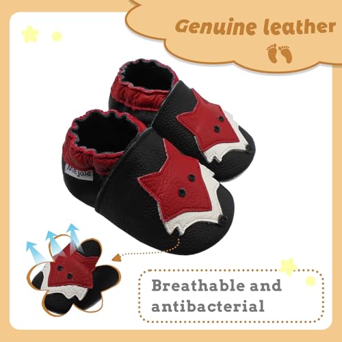 Mejale Baby Shoes Soft Sole Leather Crawling Moccasins Cartoon Fox Infant Toddler First Walker Slippers(24-36 Months, Black) - Image 2