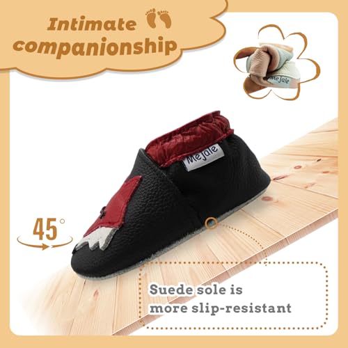 Mejale Baby Shoes Soft Sole Leather Crawling Moccasins Cartoon Fox Infant Toddler First Walker Slippers(24-36 Months, Black) - Image 3