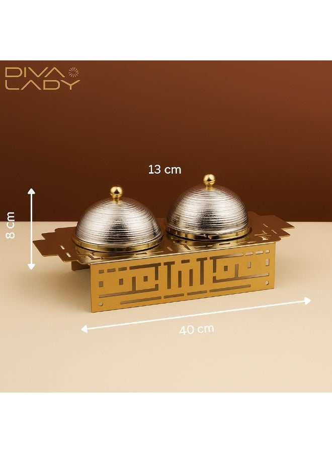 DIVA LADY ✨ Luxury Serving Set with 2 Date Bowls – Elegant Gold Design with a Premium Silver Finish - Image 1