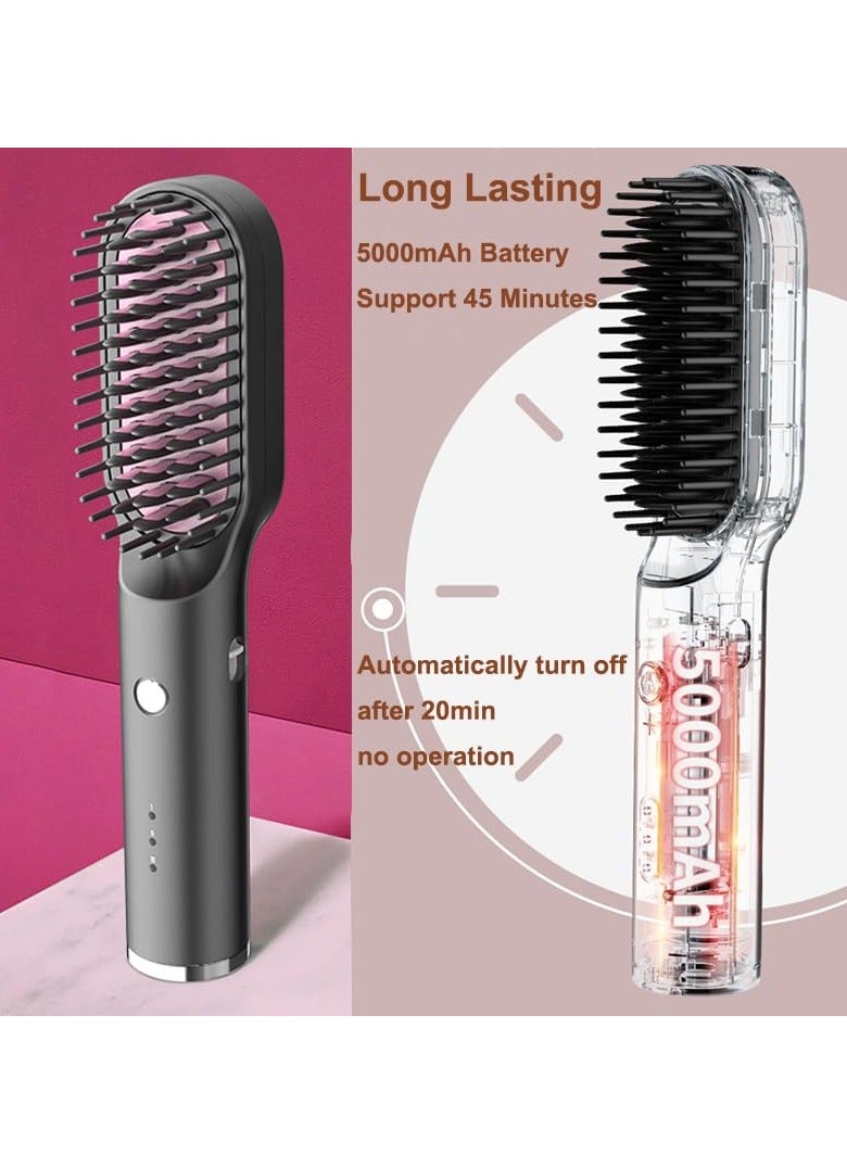 Excefore Hair Straightening Brush, Cordless with 3 Levels Adjustable Temp, Auto-Off Anti-Scald Travel Curler Styler Type C Hair Straightener Comb,Black - Image 4