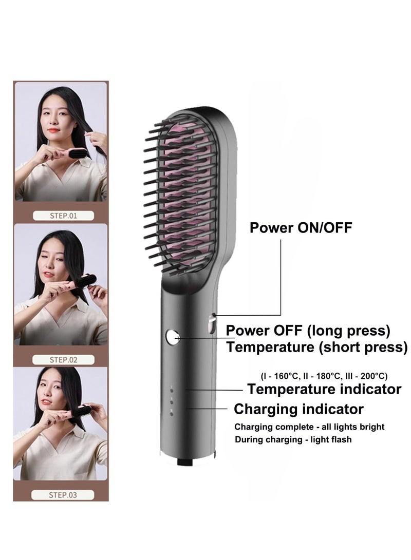Excefore Hair Straightening Brush, Cordless with 3 Levels Adjustable Temp, Auto-Off Anti-Scald Travel Curler Styler Type C Hair Straightener Comb,Black - Image 5