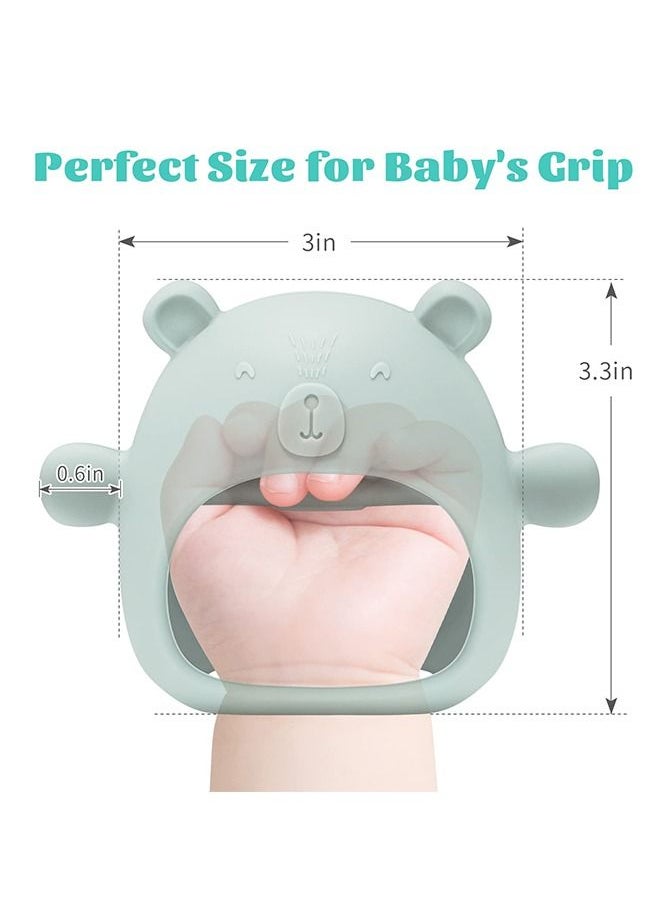Bebiland Silicone Teething Mitten with Cute Bear Shape, BPA-Free and Anti-Drop Teether Toy for Baby Soothing Teething Pain Relief, Green  - Image 2