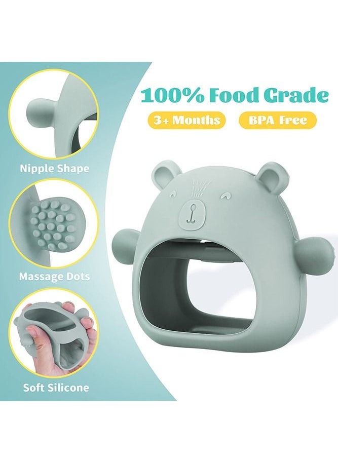 Bebiland Silicone Teething Mitten with Cute Bear Shape, BPA-Free and Anti-Drop Teether Toy for Baby Soothing Teething Pain Relief, Green  - Image 3