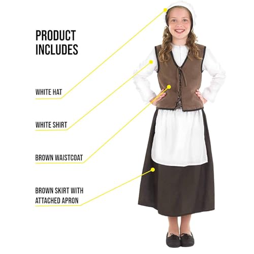 fun shack Kids Colonial Costume Girls, Tudor Kitchen Dress, Medieval Renaissance Outfit, Pilgrim Attire for Girls, Medium - Image 3