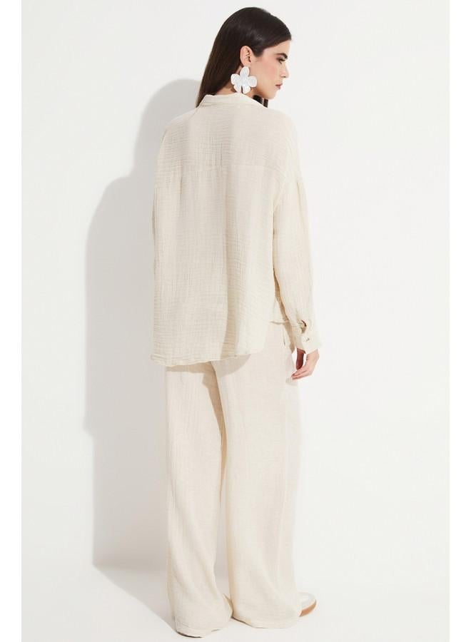 جون بنطلون نسائي قطن 100% بخصر مطاطي من جوني - لون إكرو - Image 5