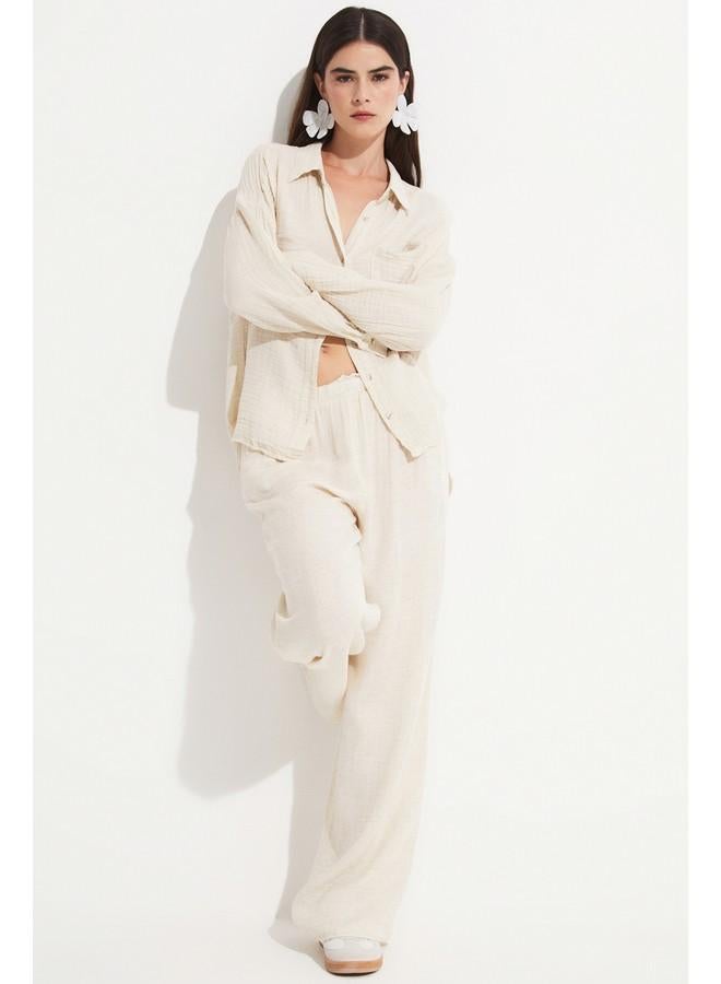 جون بنطلون نسائي قطن 100% بخصر مطاطي من جوني - لون إكرو - Image 2