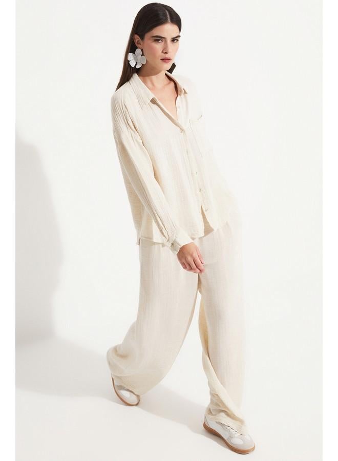 جون بنطلون نسائي قطن 100% بخصر مطاطي من جوني - لون إكرو - Image 4