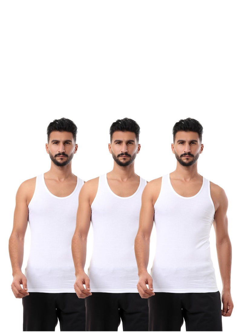 DICE - 100% Cotton Three Sleeveless Solid Men T-shirt -White - Image 1