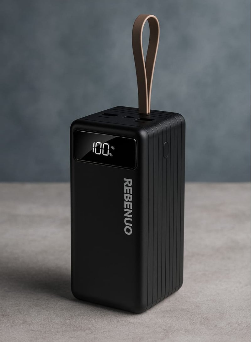 ريبنيو بنك طاقة بسعة ٧٠٠٠٠ مللي أمبير/ساعة ٤ منافذ شحن، مع مصباح يدوي LED، مخرج ٢ أمبير  خلايا بطارية بوليمر من النوع A  أسود - Image 1