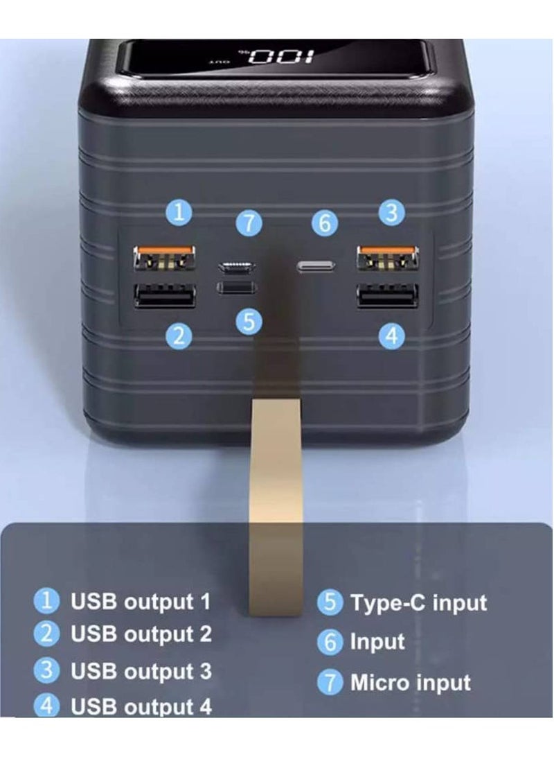 ريبنيو بنك طاقة بسعة ٧٠٠٠٠ مللي أمبير/ساعة ٤ منافذ شحن، مع مصباح يدوي LED، مخرج ٢ أمبير  خلايا بطارية بوليمر من النوع A  أسود - Image 4