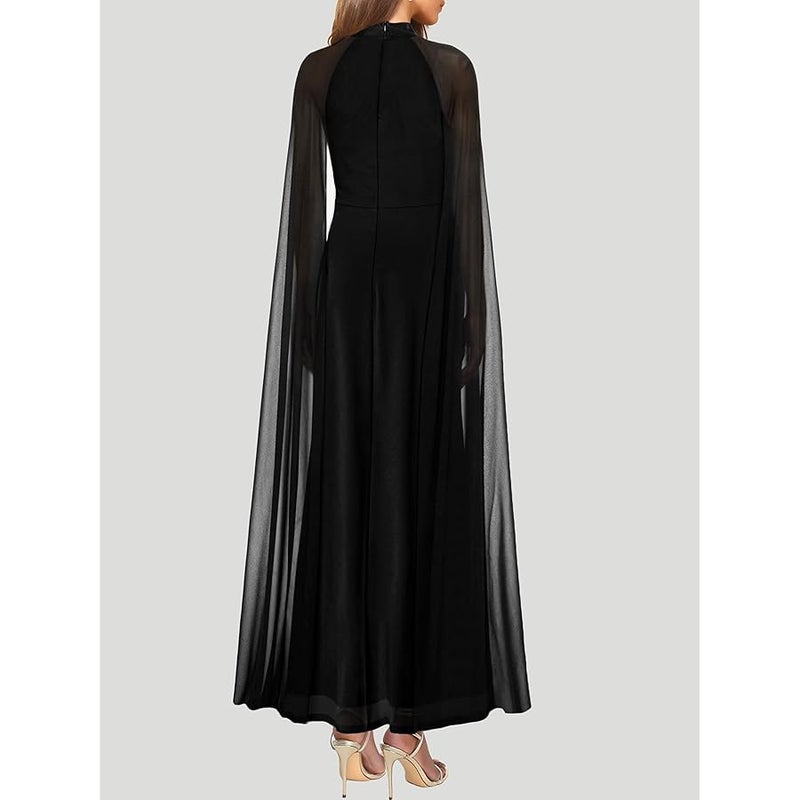 Lrady Women's Summer Wedding Guest Dress Halter Neck Sexy Split Cocktail Party Maxi Long Formal Dresses with Cape - Image 2