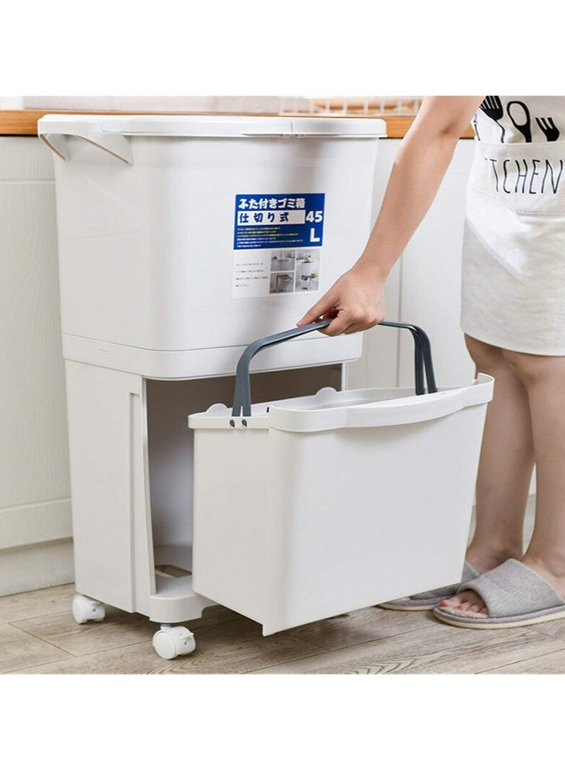 Organized Home 45L Double Layer Sorting Waste Bin Wet and Dry Separation Mobile Recycling Container with Wheels - Image 5