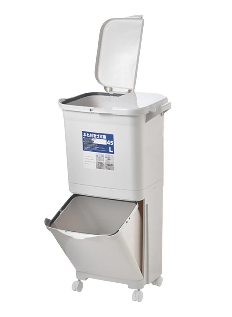 Organized Home 45L Double Layer Sorting Waste Bin Wet and Dry Separation Mobile Recycling Container with Wheels - Image 1